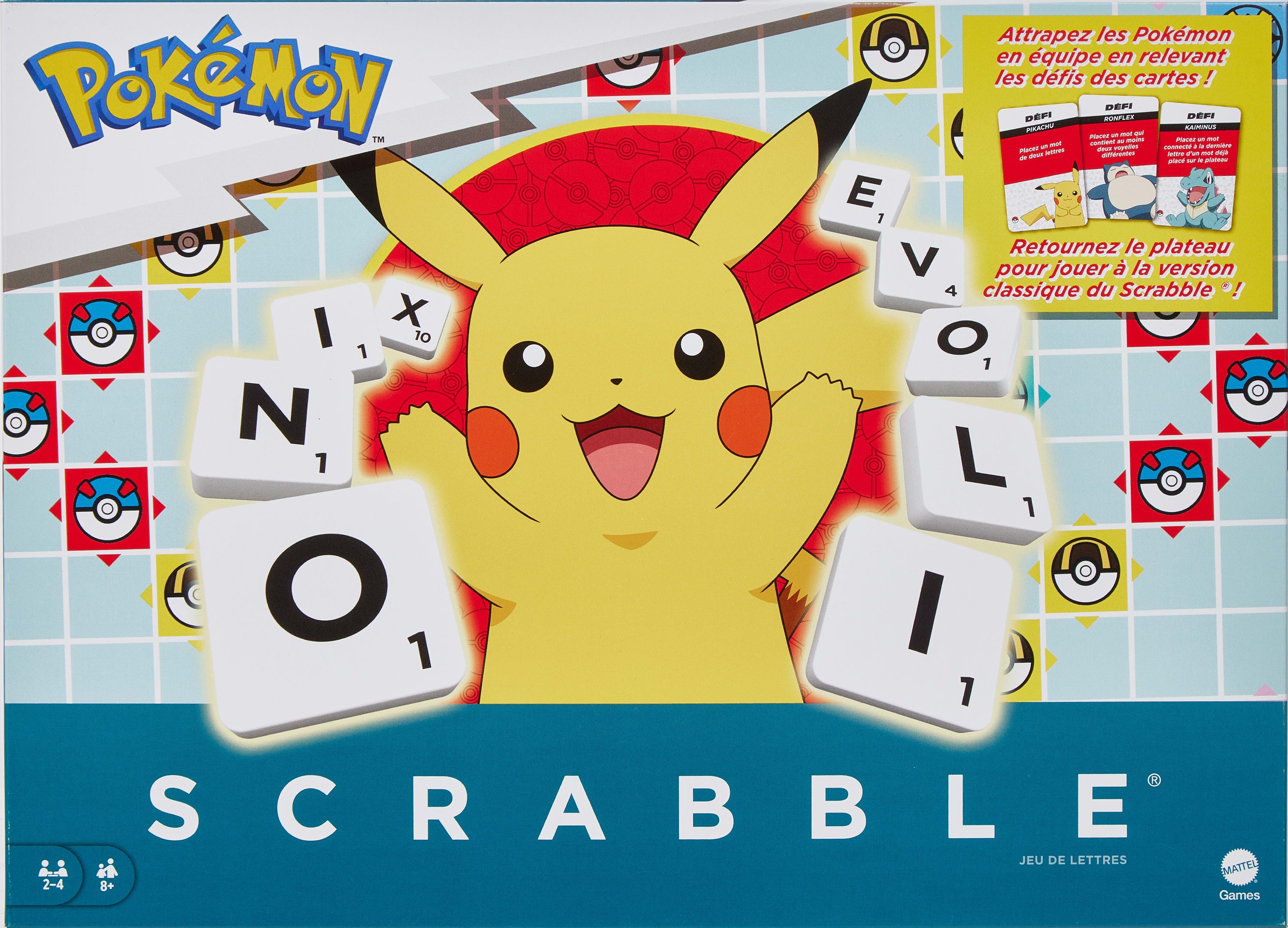 Mattel Scrabble Pokémon – Brettspiel, 2–4 Spieler, ab 8 Jahren, 25 Min., FR