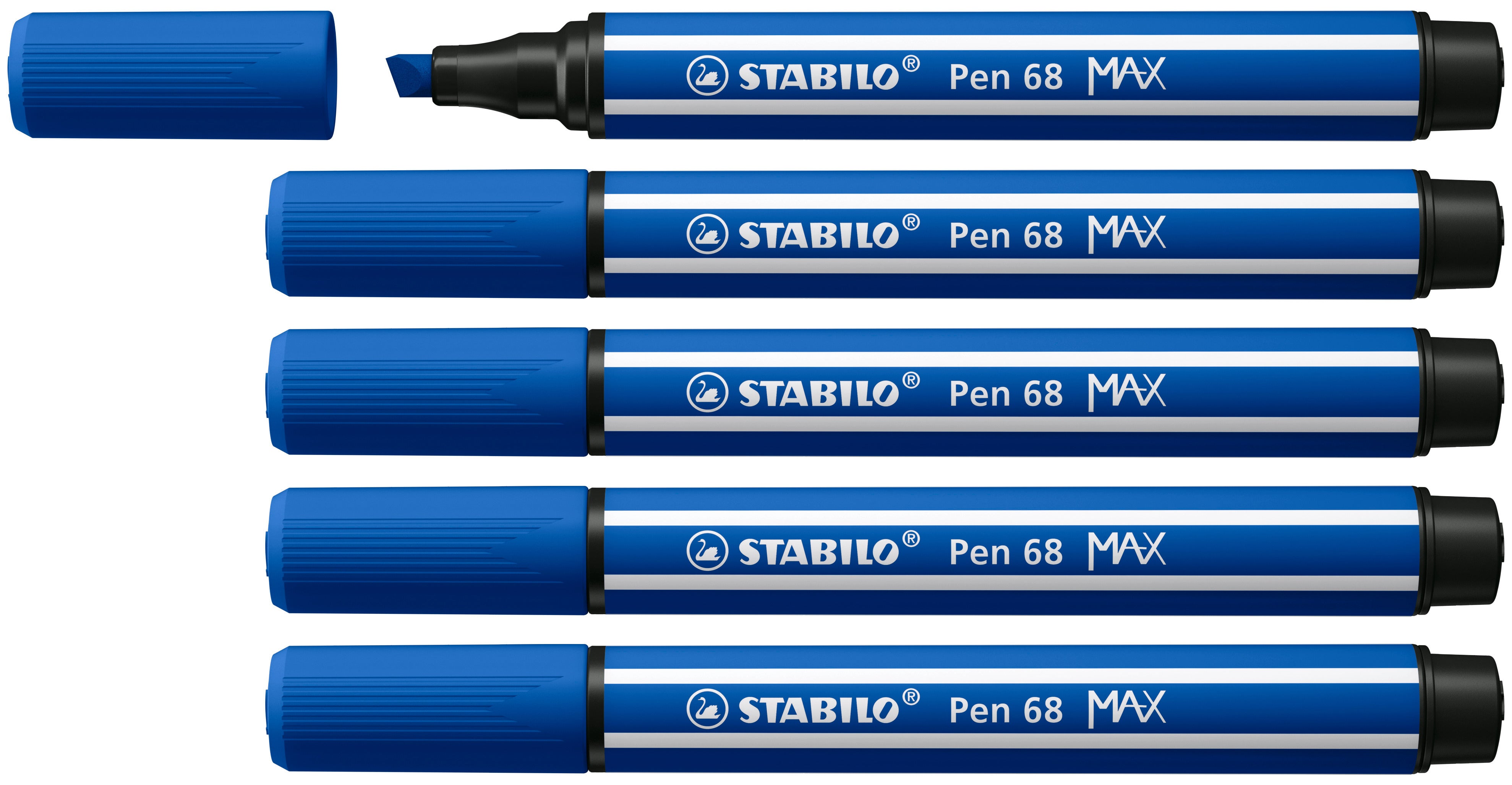 STABILO Pen 68 MAX Filzstift – Doppelspitze, Keil 5 mm + 1 mm, wasservermalbar, 5er Set