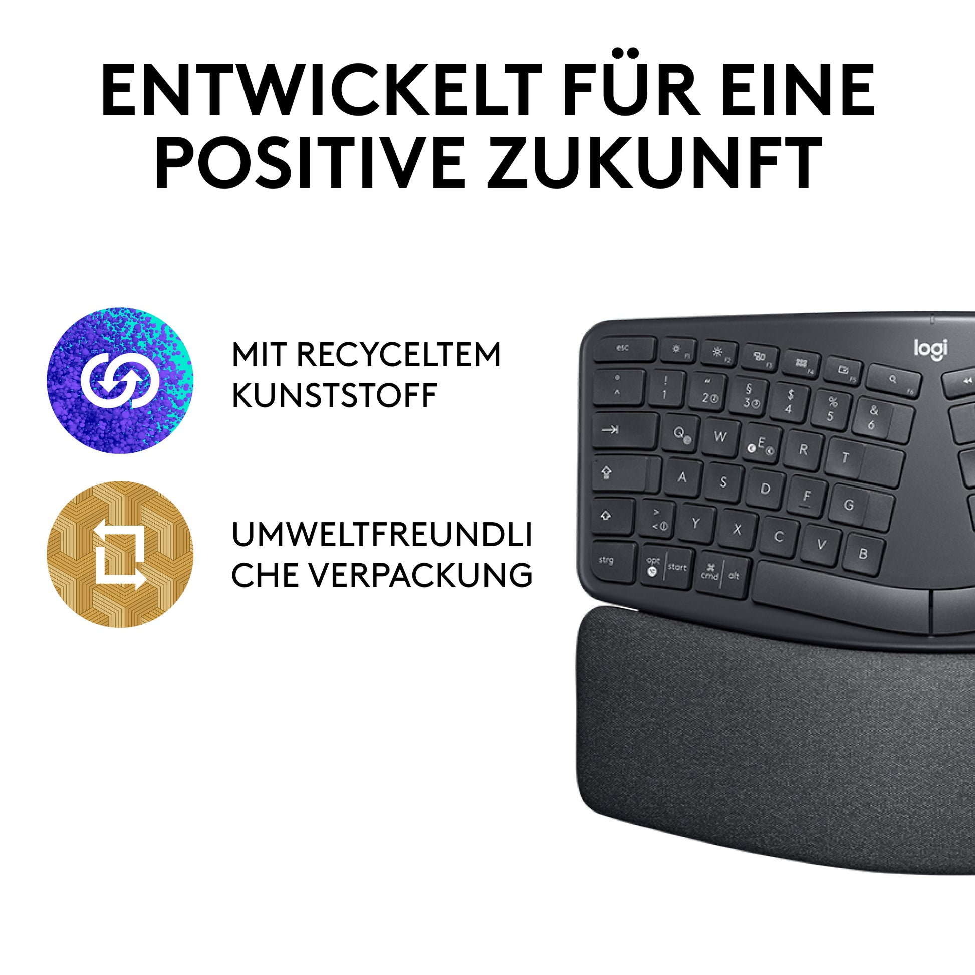 Logitech ERGO K860 – Ergonomische Tastatur – Bluetooth & 2,4 GHz (USB-A Empfänger) – QWERTZ (DE) – Graphit