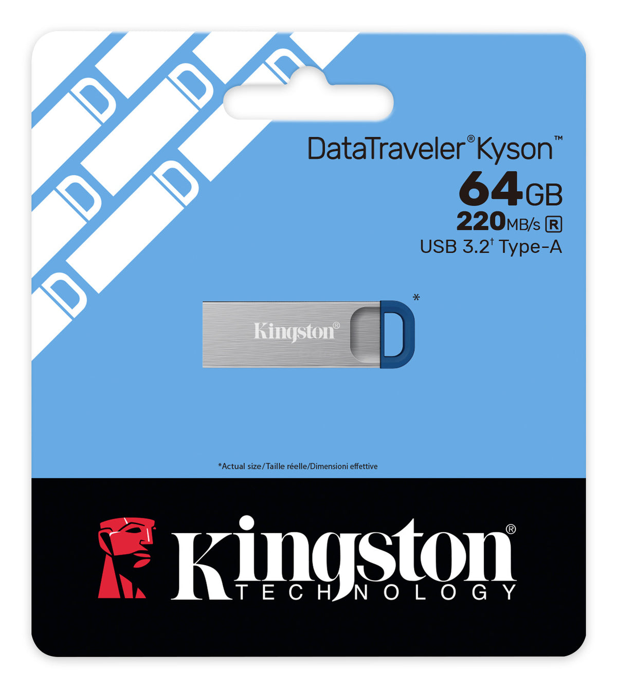 Kingston Technology Kingston DataTraveler Kyson 64 GB – USB 3,2 Gen 1 Typ-A, 220 MB/s, Metall, Schlüsselanhänger