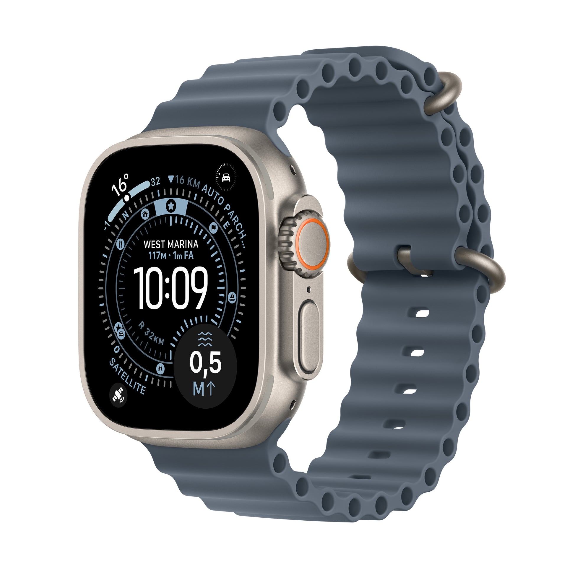 Apple Watch Ultra 3 49 mm GPS + Cellular – Titan, Ocean Band, Blau, 100 m, für iPhone