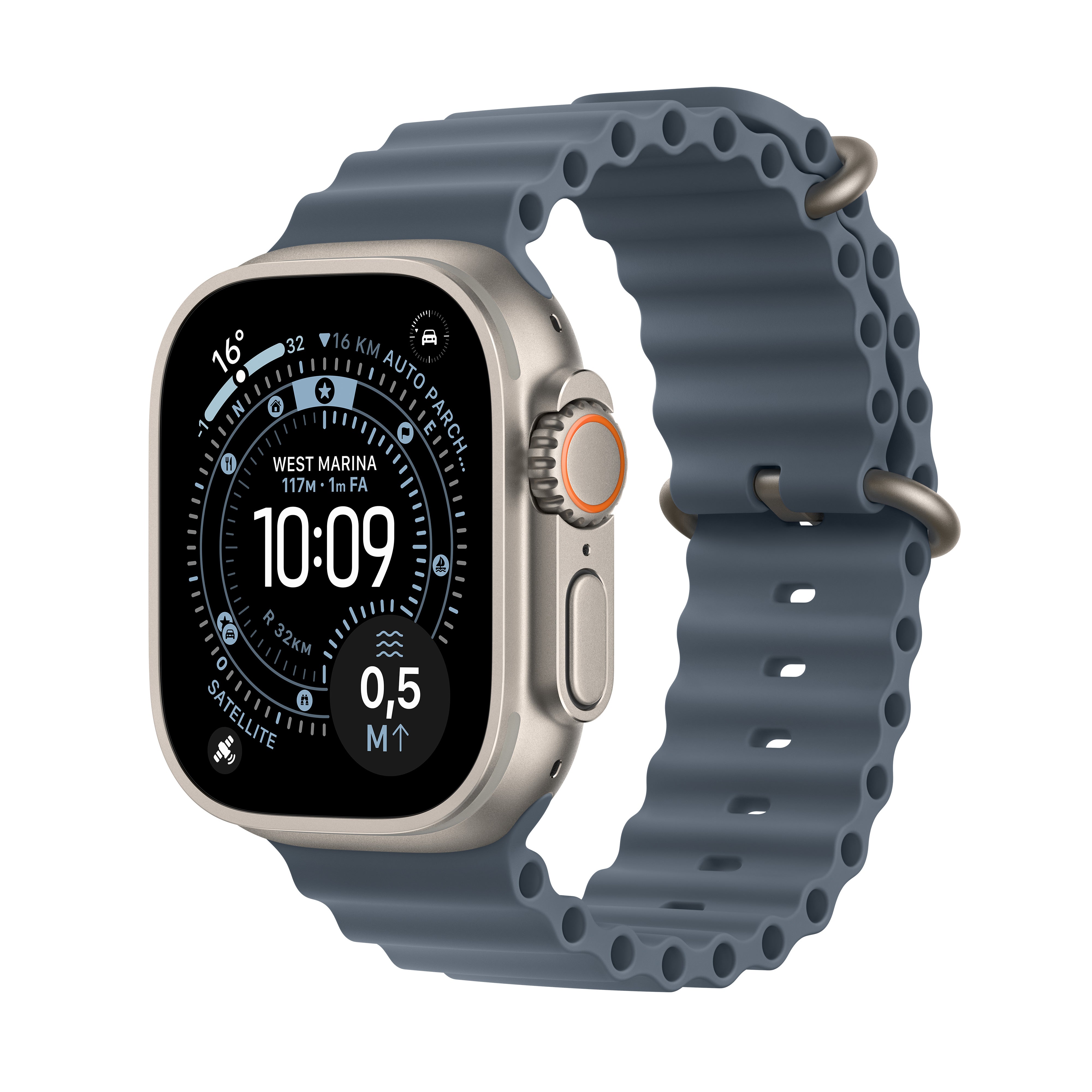 Apple Watch Ultra 3 49 mm GPS + Cellular – Titan, Ocean Band, Blau, 100 m, für iPhone
