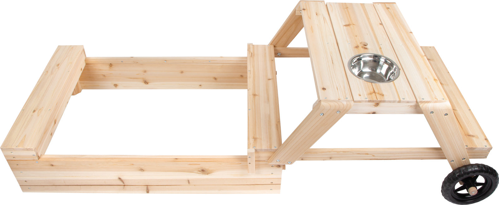 Small foot Sandkasten – mit integrierten Bänken – 176 × 46 × 81 cm – ab 2 J. – Holz, Stoff, Kunststoff