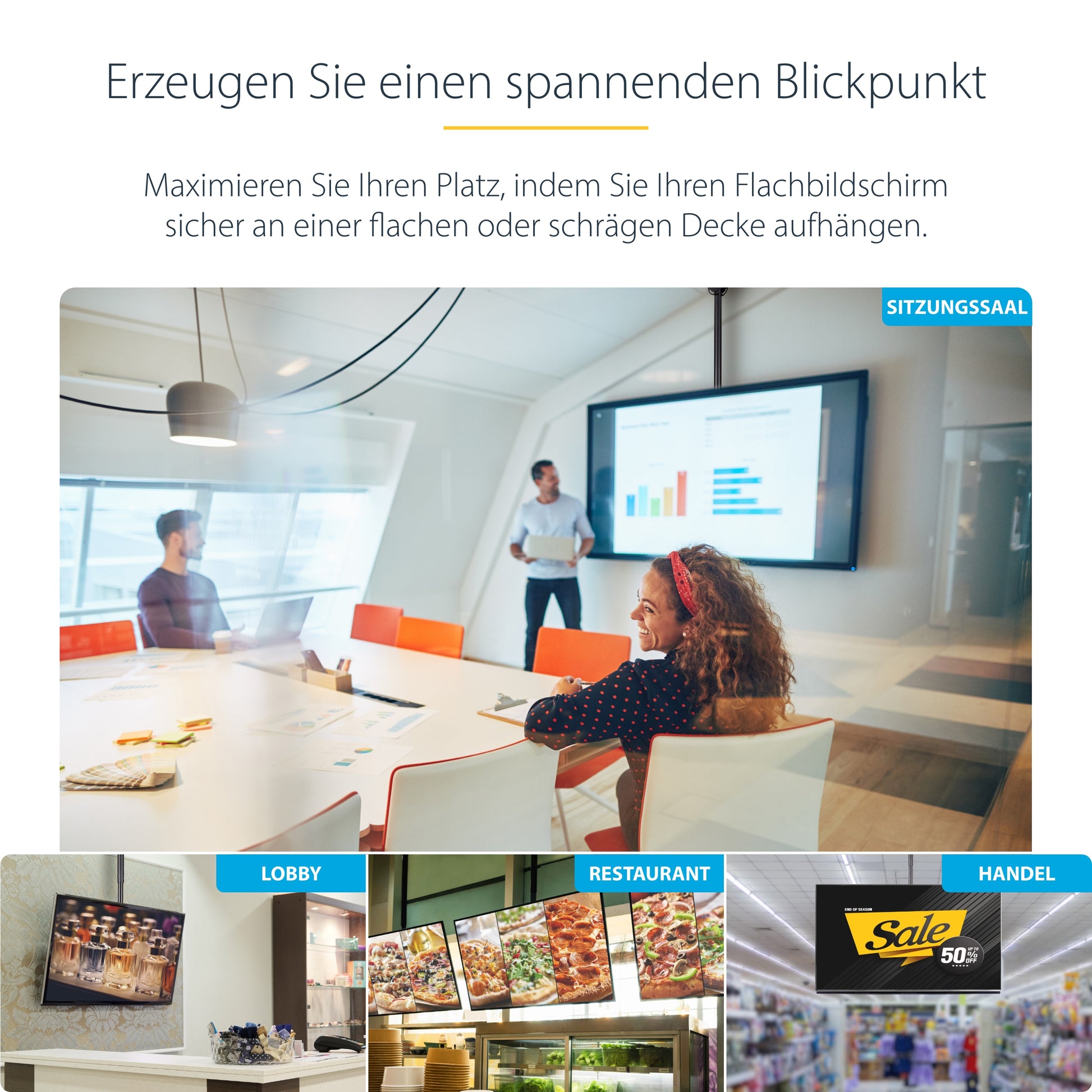 StarTech.com Deckenhalterung – Back-to-Back – 32–75" – VESA 200×200–600×400 – bis 50 kg, Teleskopmast
