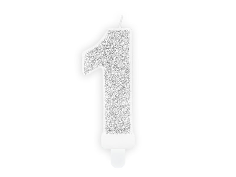 PartyDeco Geburtstagskerzen Zahl 1 – Silber – 7 cm – 1 Stk