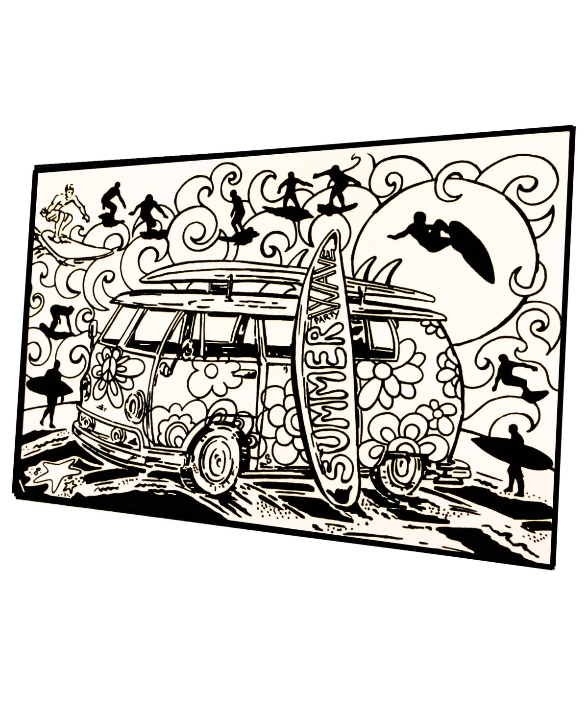 Tataruga VW Bus Ausmalbild – A4 – 1 Stk. – Schwarz, Weiss, Vorgedruckte Konturen