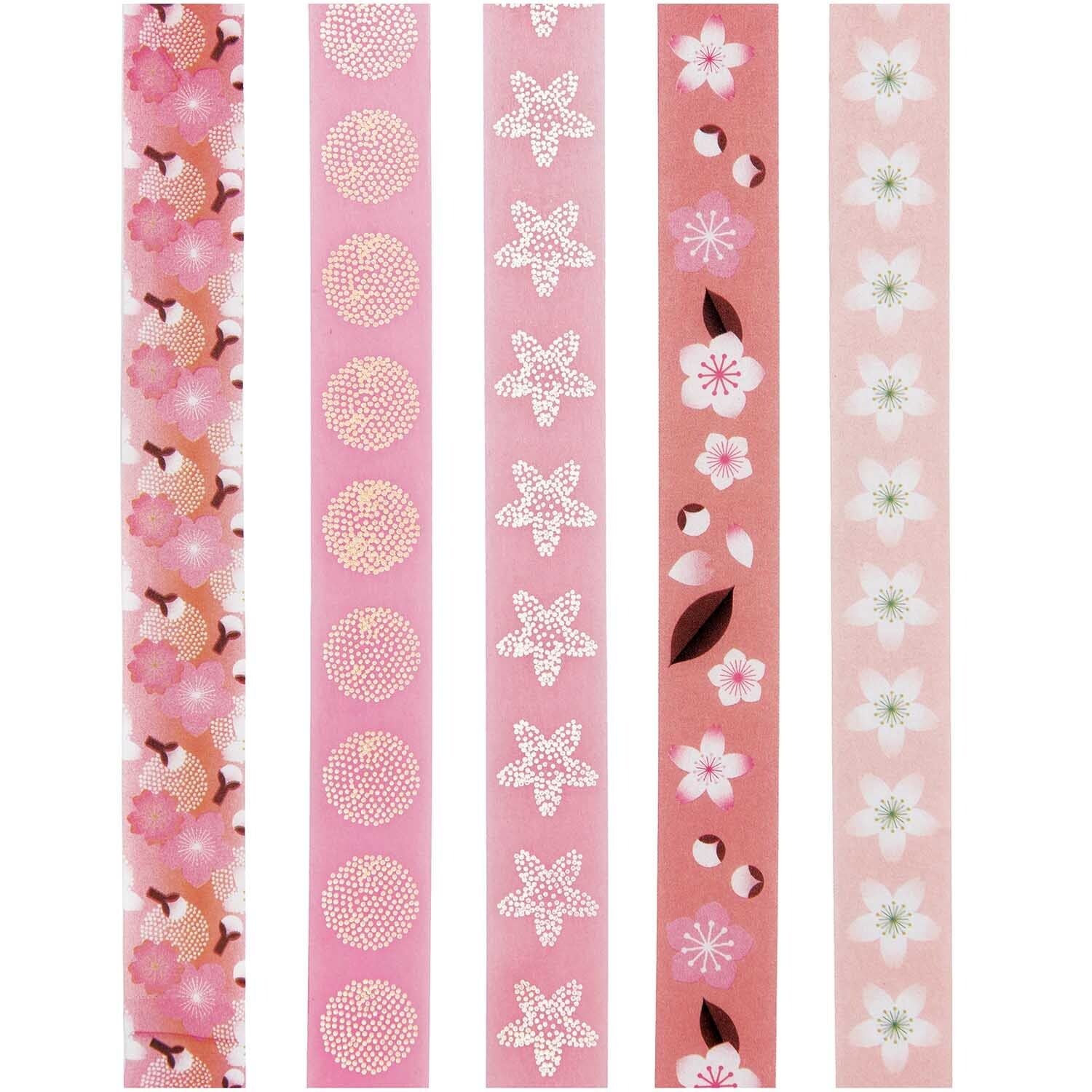Rico Design Washi-Tape-Set – 15 mm × 10 m, rosa, gemustert, Papier – 5 Rollen