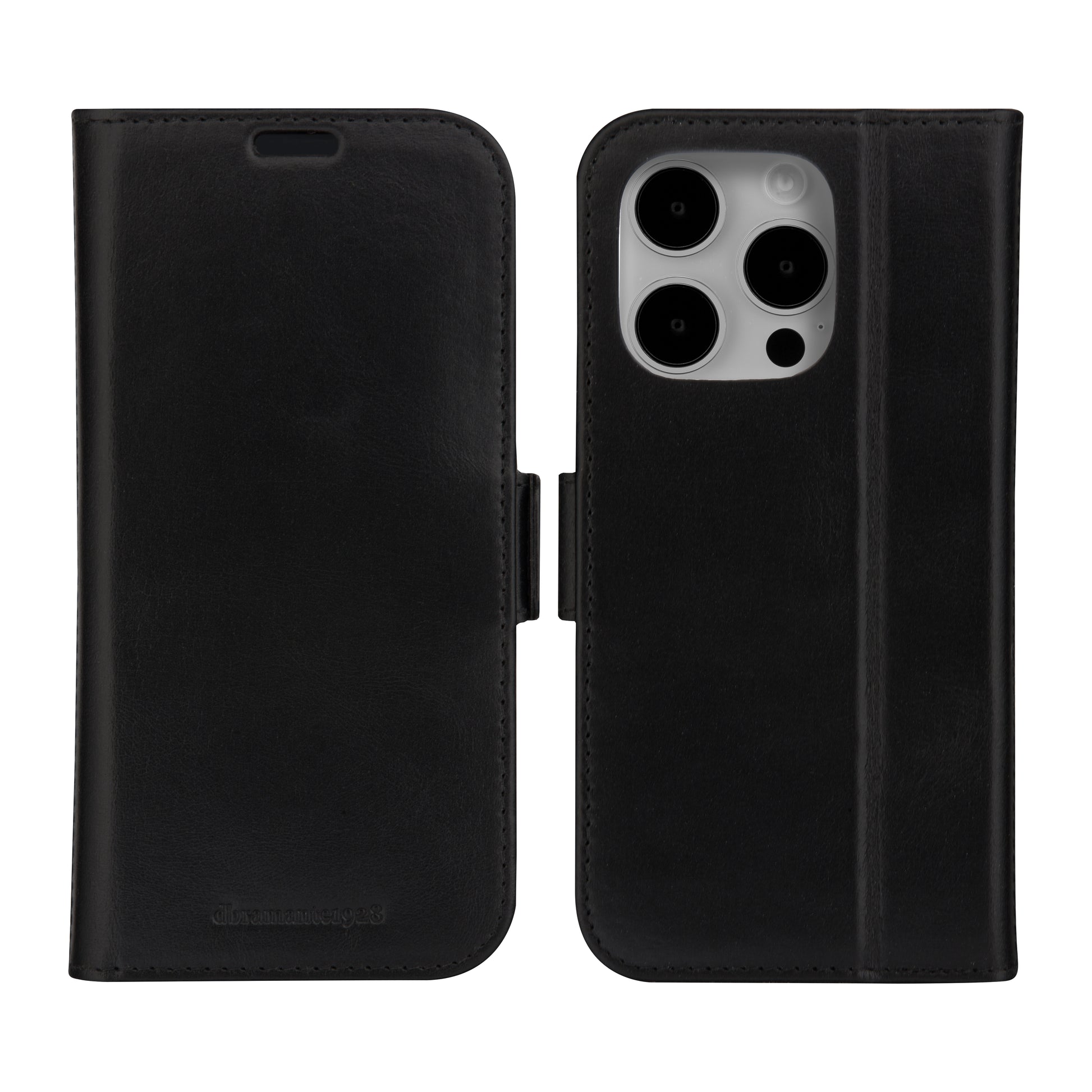 dbramante1928 Copenhagen Wallethülle – für Apple iPhone 15 Pro, mit Ständer, 3 Kartenfächer, Leder, Schwarz