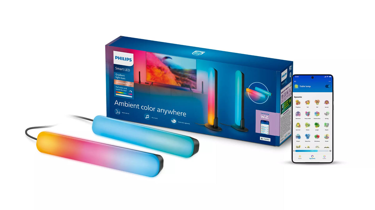 Philips by Signify Tischleuchte PHI Bar 30cm – LED 8 W, 420 lm, mehrfarbig, WLAN/Bluetooth, WiZ – Schwarz