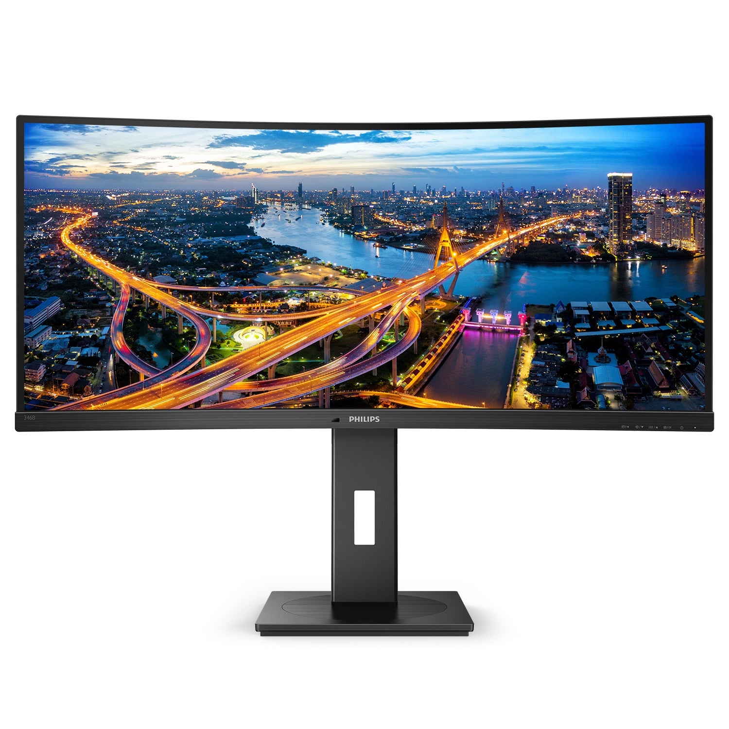 Philips 346B1C/00 – Monitor, 34", VA, 100 Hz, 300 cd/m², KVM, USB-C, Gebogen, VESA 100 × 100, Schwarz