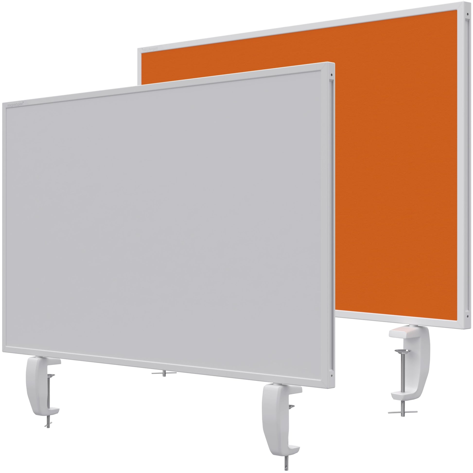 magnetoplan – Tischtrennwand VarioPin – 800 × 500 mm – doppelseitig (Whiteboard/Filz) – orange