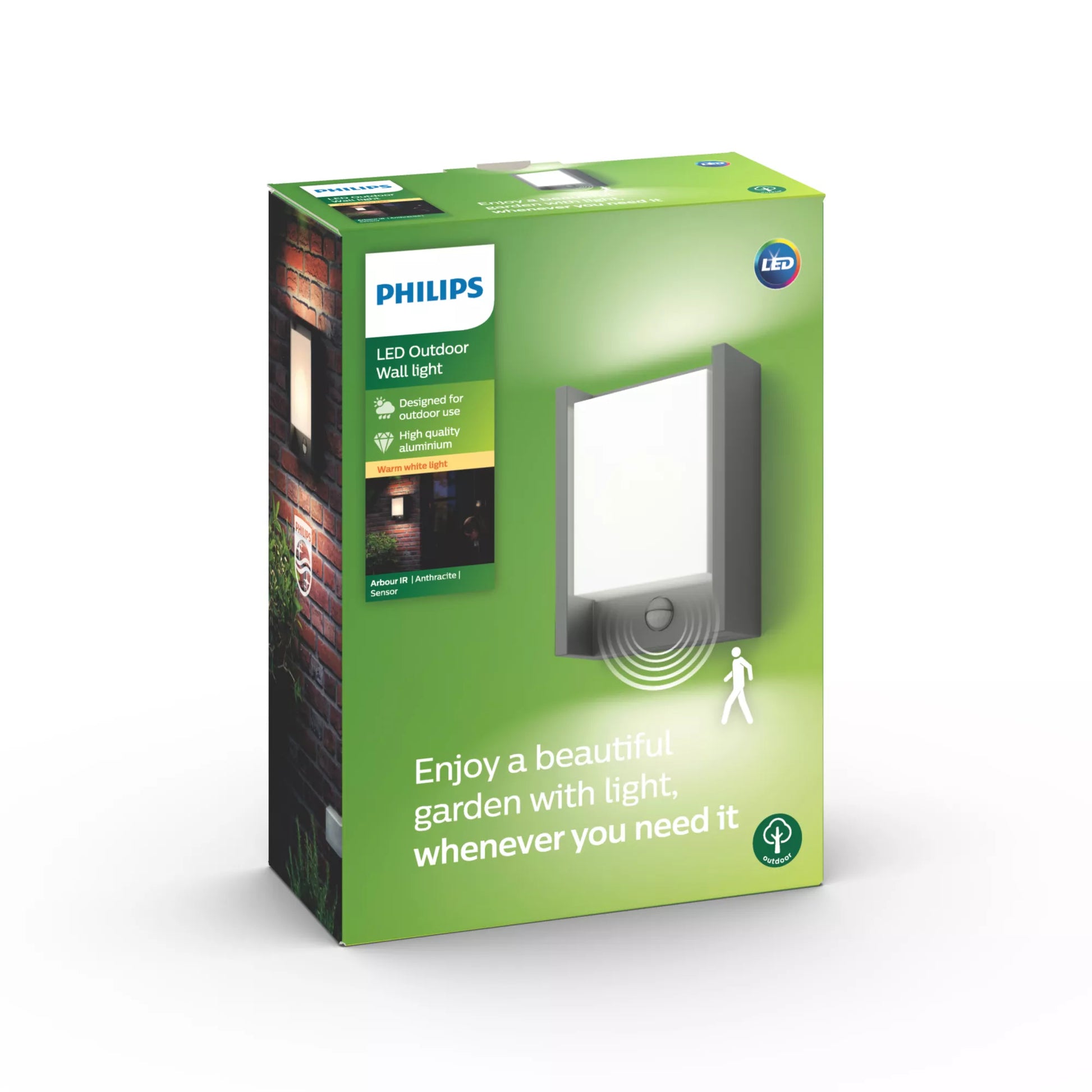 Philips by Signify Philips Aussenwandleuchte – Warmweiss, 2700 K, IP44, Netzbetrieb, mit Bewegungsmelder, Anthrazit, Edelstahl