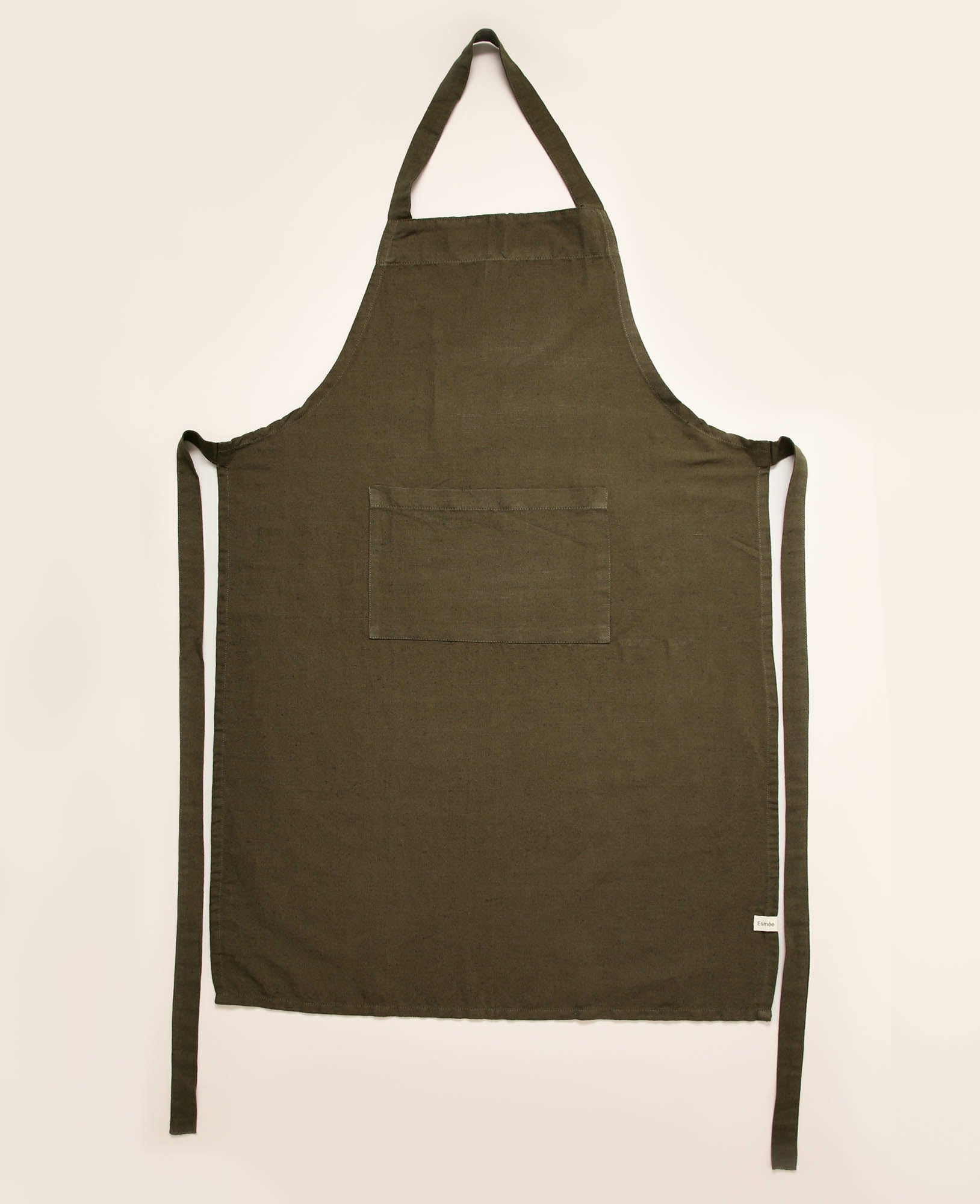 Esmée Kochschürze 60 × 90 cm, Leinen/Baumwolle (Bio), Olivgrün, mit Tasche