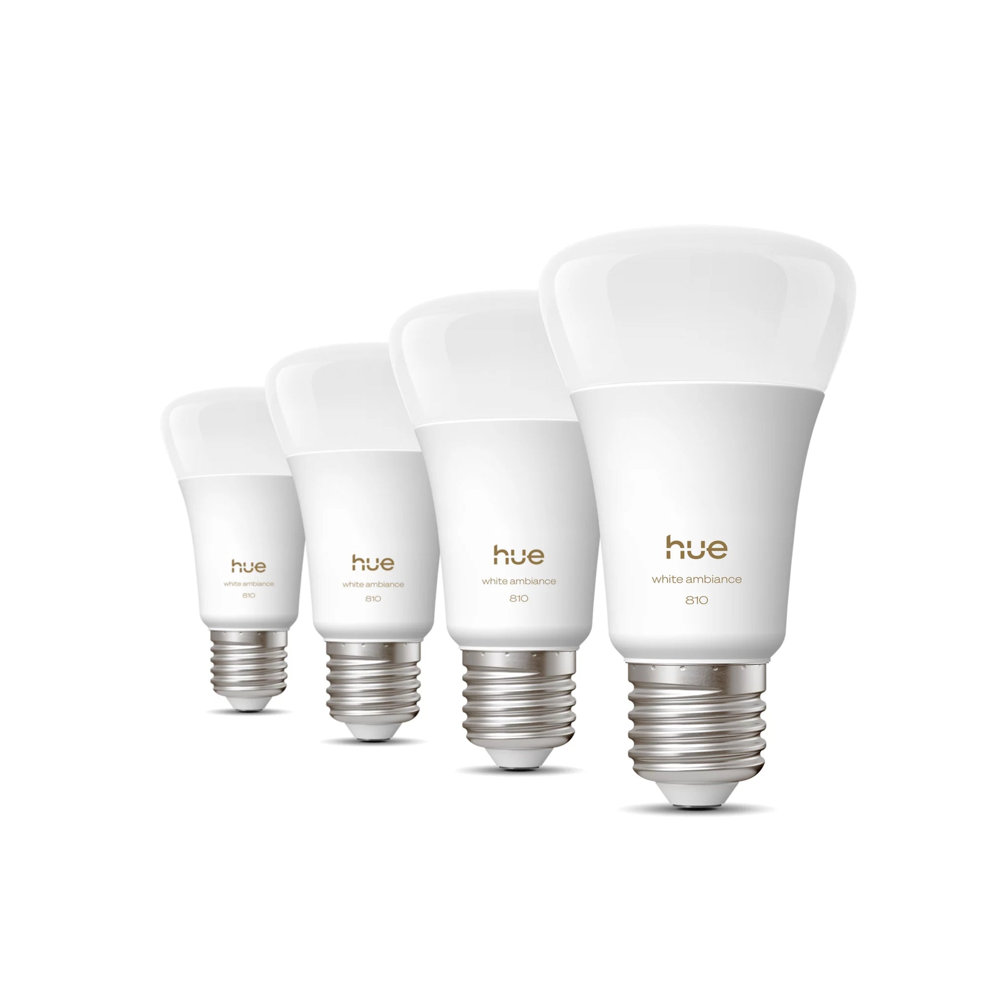 Philips by Signify Philips Hue Smart-Leuchtmittel E27 A-Form – Warmweiss/Kaltweiss, 810 lm, 6 W, Bluetooth/Zigbee – 4 Stk.