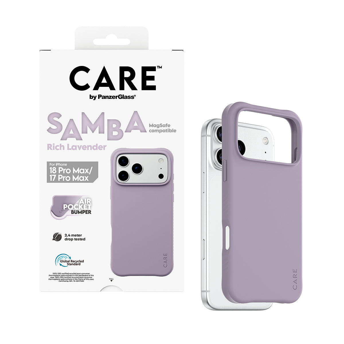PanzerGlass CARE Samba – Backcover – für Apple iPhone 18 Pro Max / iPhone 17 Pro Max, TPU, Rich Lavender