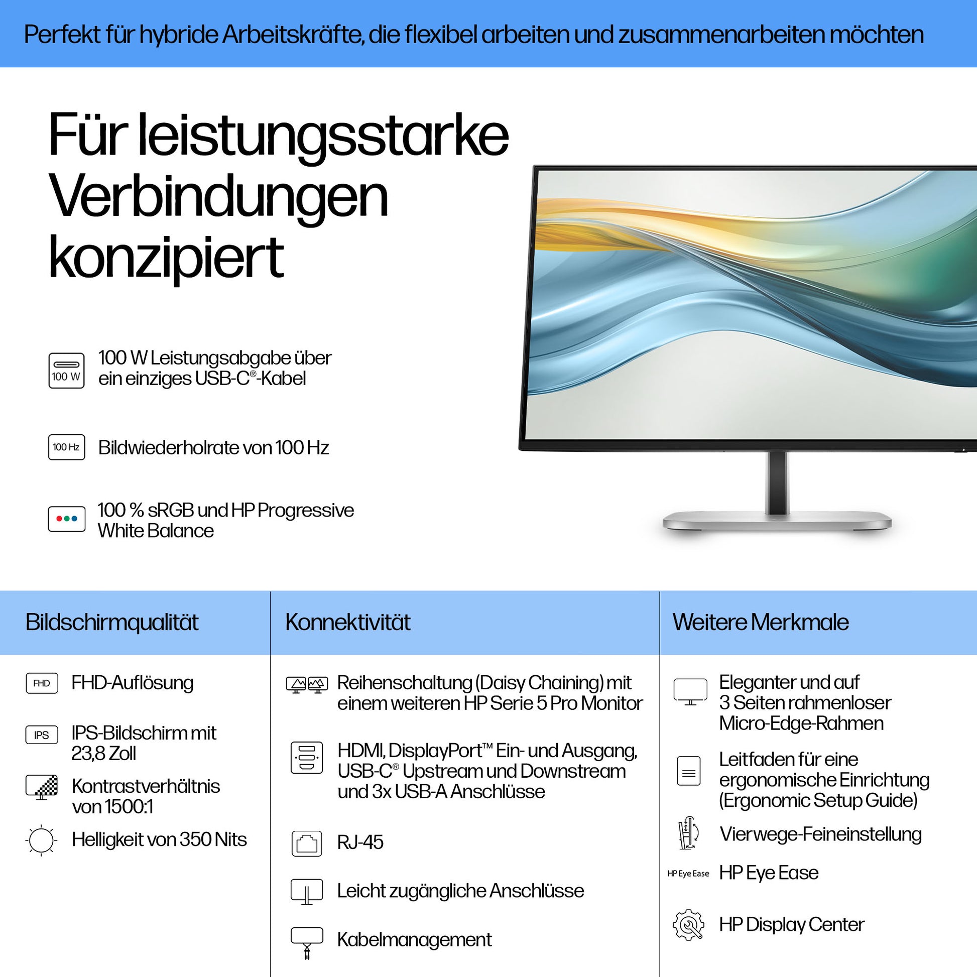 HP Series 5 Pro 524pu – Monitor, 23,8", 1920 × 1080 (Full HD), USB-C