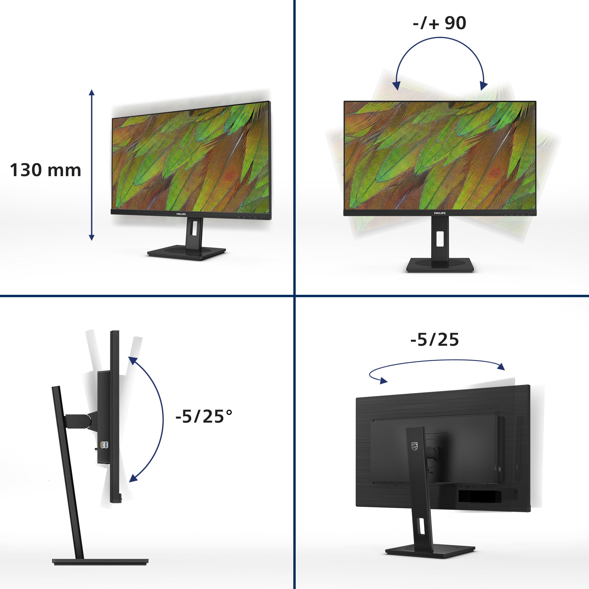 Philips 27B1N3800/00 – Monitor, 27", IPS, 60 Hz, 350 cd/m², USB-Hub, VESA 100 × 100, Schwarz