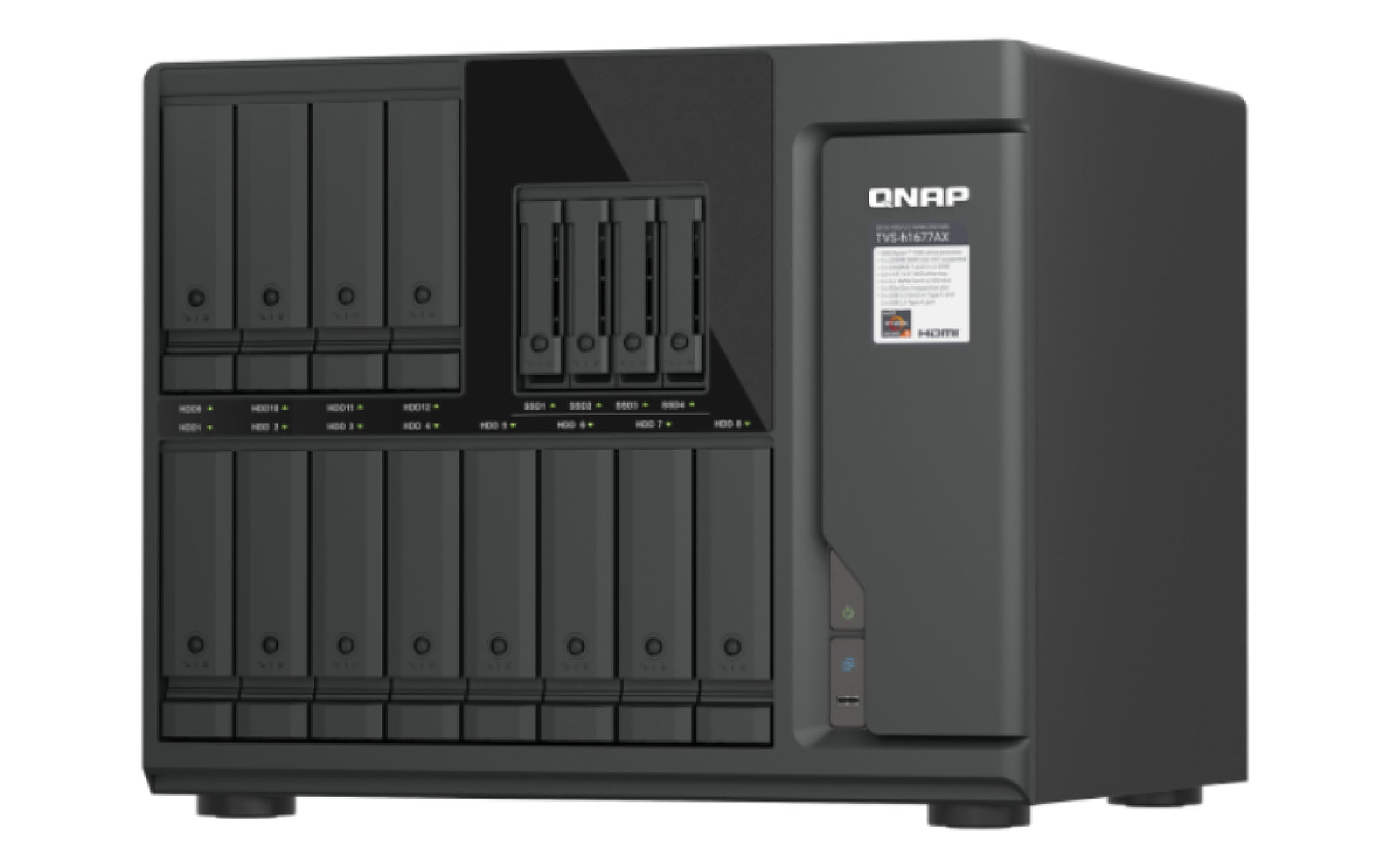 QNAP TVS-h1677AX-R5-16G – 16-Bay Tower NAS – AMD Ryzen 5 (6-Kern, 5,1 GHz), 16 GB RAM, 10GbE, QuTS hero