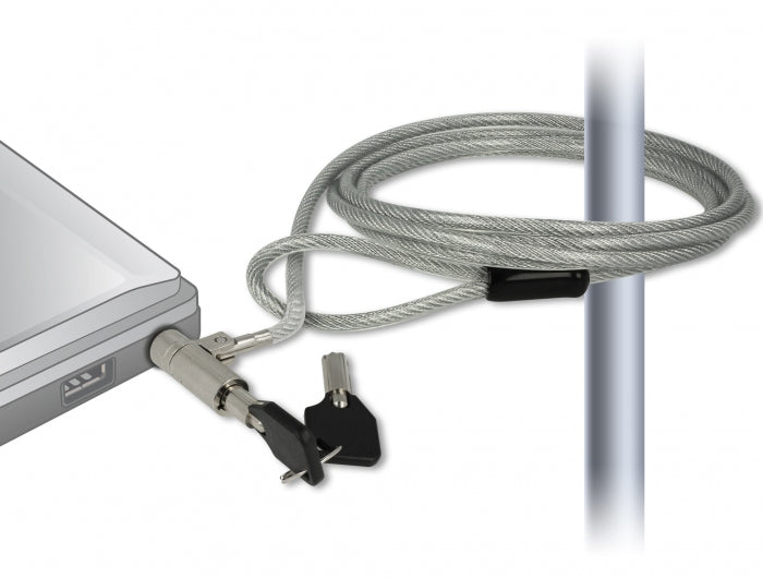 Navilock Kabelschloss für Laptop – Nano (Kensington), 1,8 m, mit 2 Schlüsseln – Silber