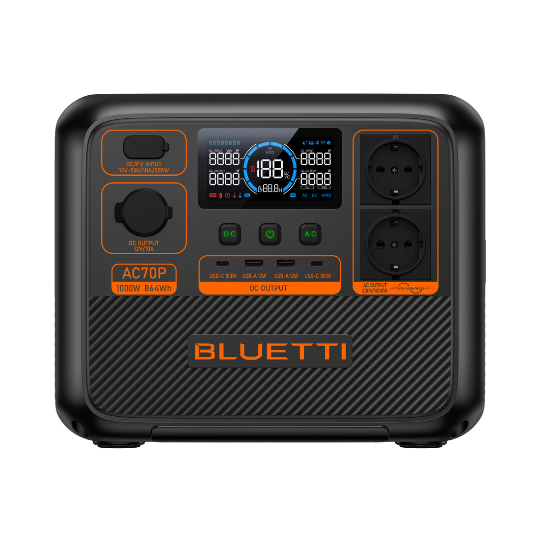 Bluetti AC70P – Powerstation – 864 Wh, 1'000 W, LiFePO4