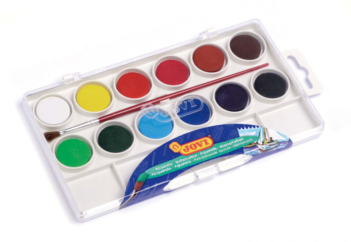 Jovi Aquarellfarben (Kasten) – Mehrfarbig – 12 Farben – Palette, inkl. Pinsel
