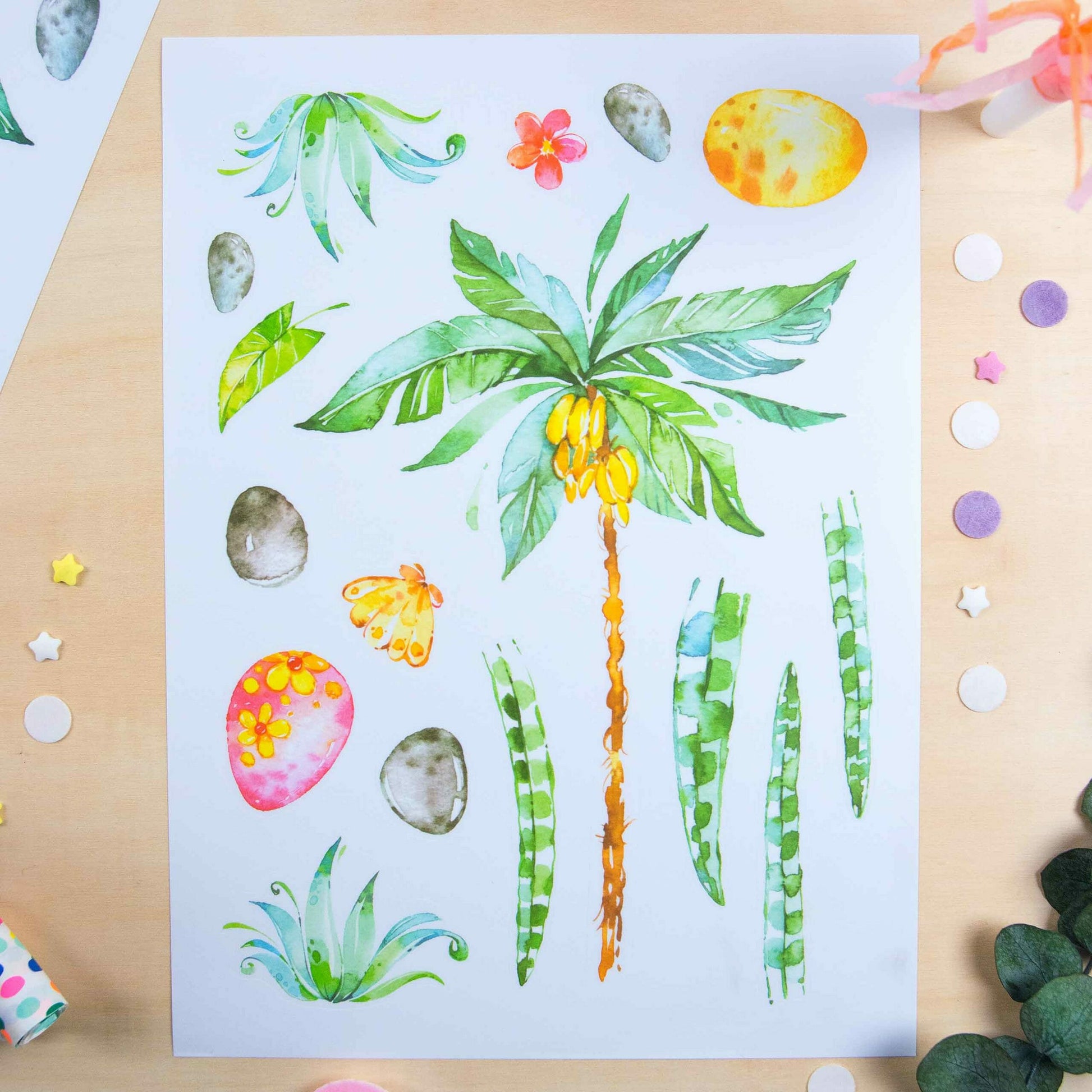 Papierdrachen Wandtattoo-Set – 22 × 30 cm – 8-teilig – Papier, mehrfarbig
