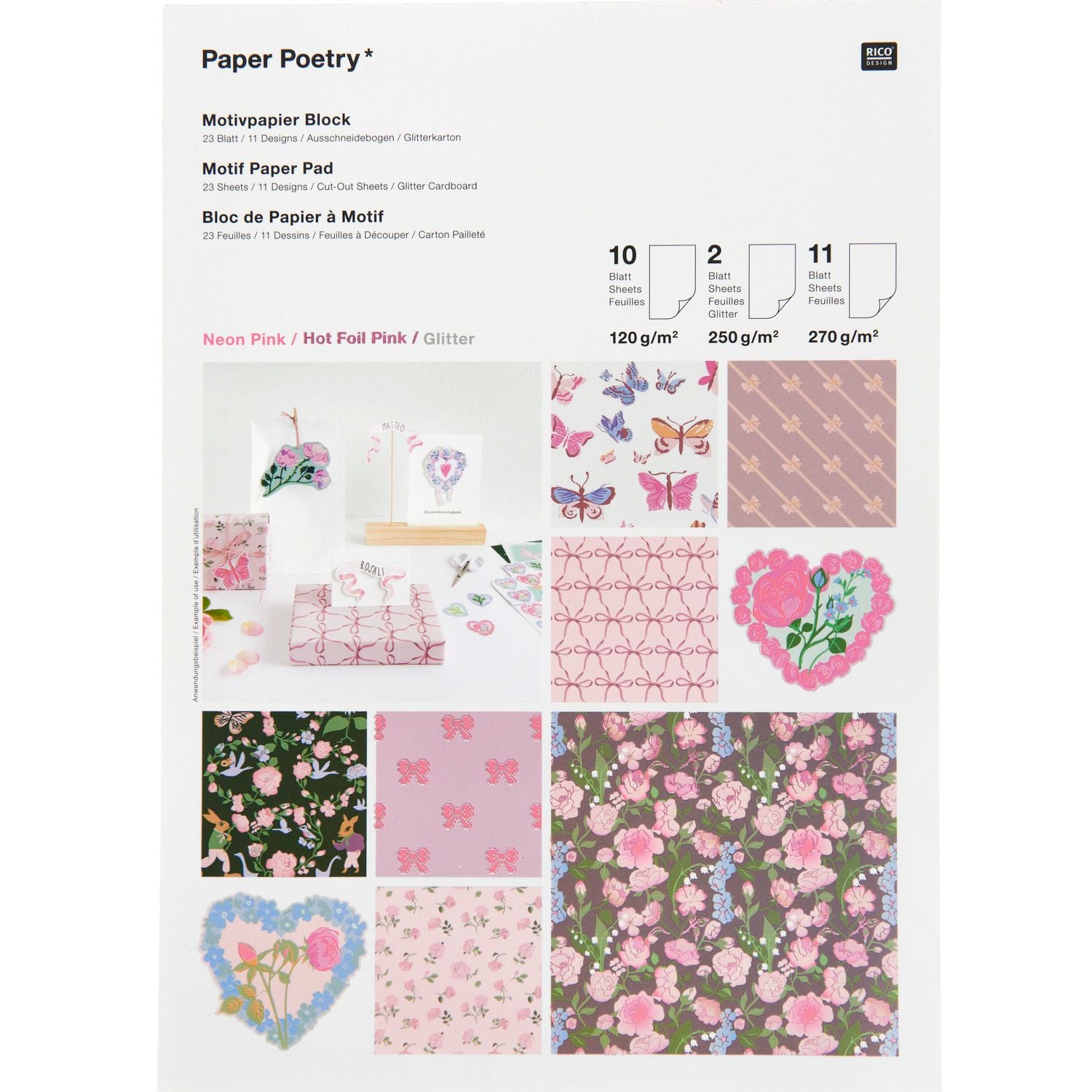 Rico Design Designpapierblock – A4, La Vie en Rose – 23 Blatt, FSC