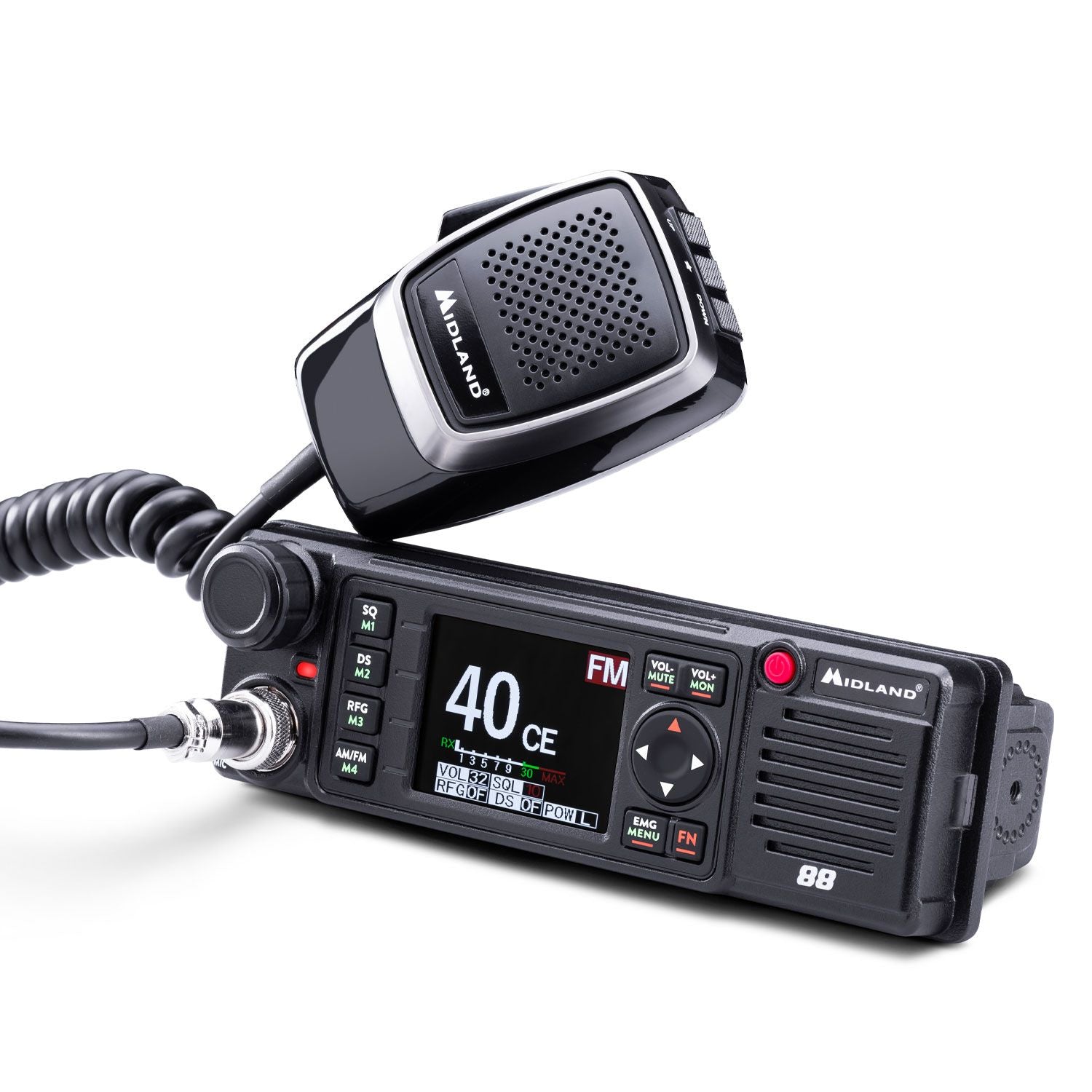 Midland M88 – CB-Funkgerät, 400 Kanäle, 26,965–27,405 MHz, 4 W, 12/24 V, Aluminium, Schwarz