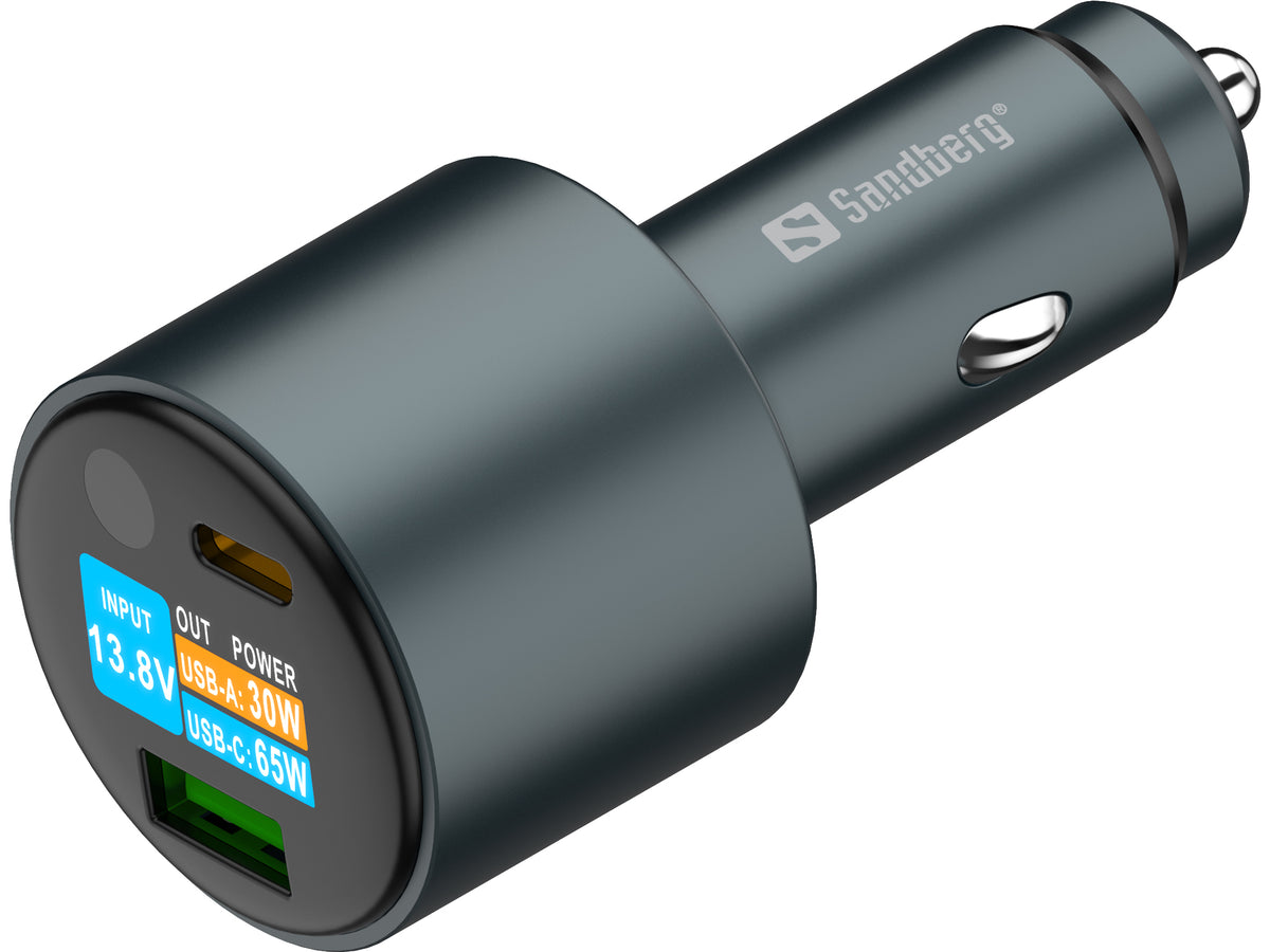 Sandberg 5525/21 Auto-Ladegerät 95 W – USB-C×1, USB-A×1 – PD, Schutzfunktionen – für Laptop, Smartphone u. a.