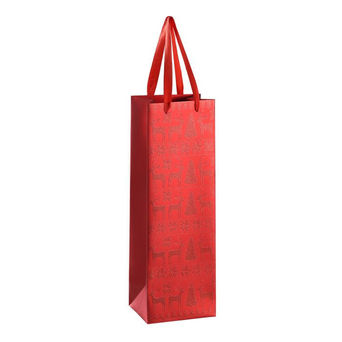 Eglo Weihnachts-Flaschentasche für Flaschen 'Hirsch Isumi' – 10 × 12 × 36 cm, Papier, Rot, Glitzernd
