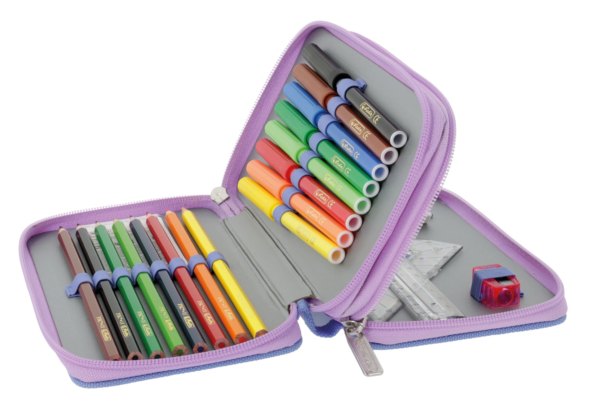 Herlitz Mystic Mermaid – Schüleretui, 2 Klappen, gefüllt (23-teilig), Blau/Pink, 19,3 × 5 × 11,5 cm
