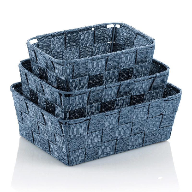 Kela Aufbewahrungsbox (Bad) Alvaro – Polypropylen (PP), 22×9 cm, 20×9 cm, 24×9 cm, Blau, 3er-Set