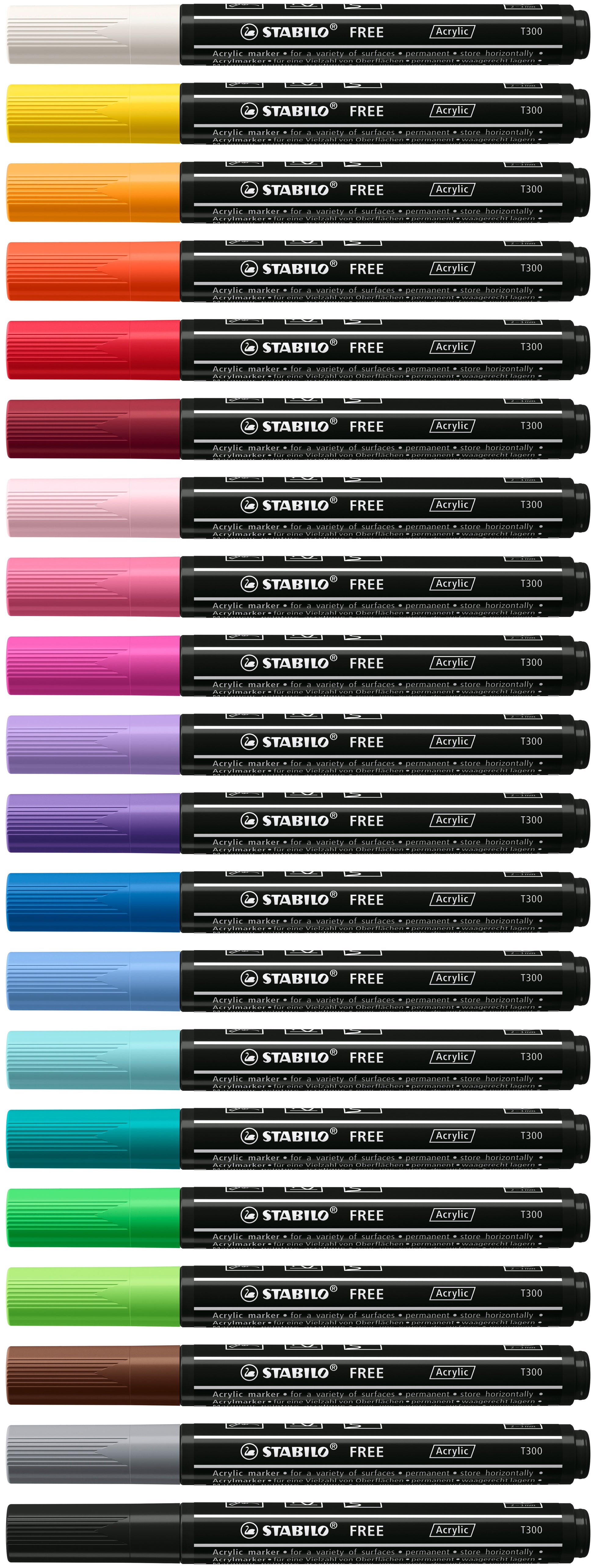 Stabilo Acrylmarker für Papier – Mehrfarbig, 5er Set