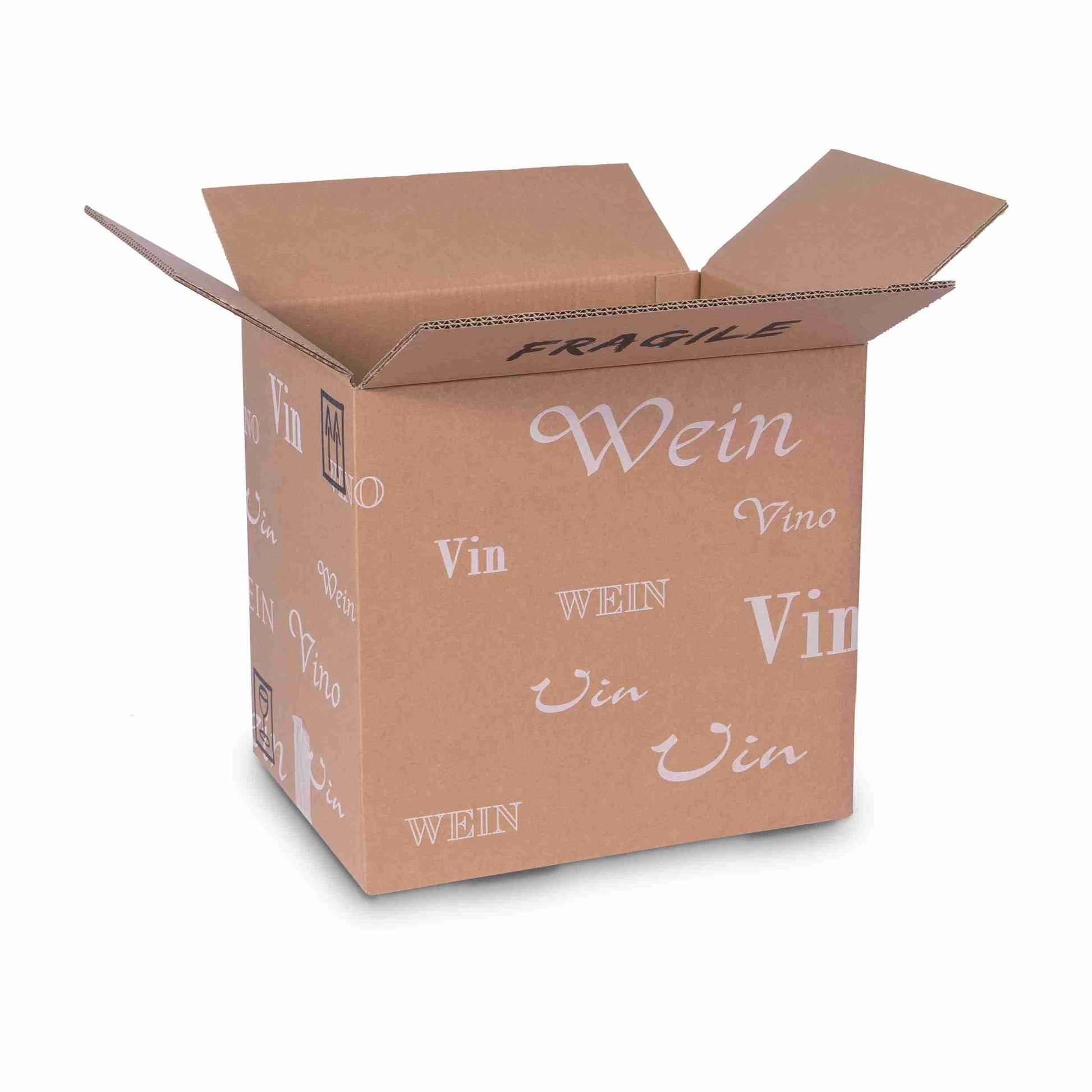 Model Trans-Scripto Weinversandkarton – für 12 × 0,75 l, max. 330 mm & Ø83 mm – 350 × 265 × 330 mm, braun, sel – 1 Stk., ab 200 Stk.