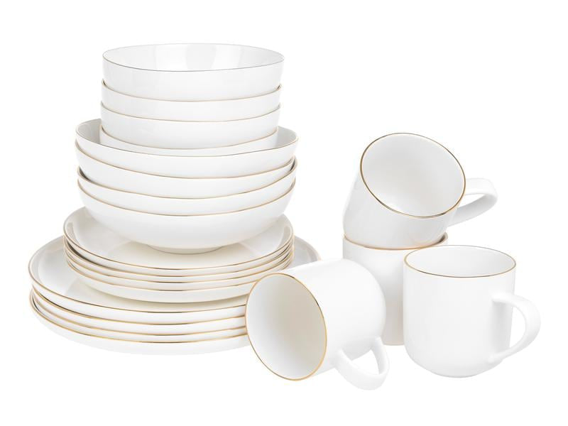 Furber. Furber Speise-Service – Set 20-teilig, Ø 26,5 cm, Knochenporzellan, Gold/Weiss, spülmaschinenfest