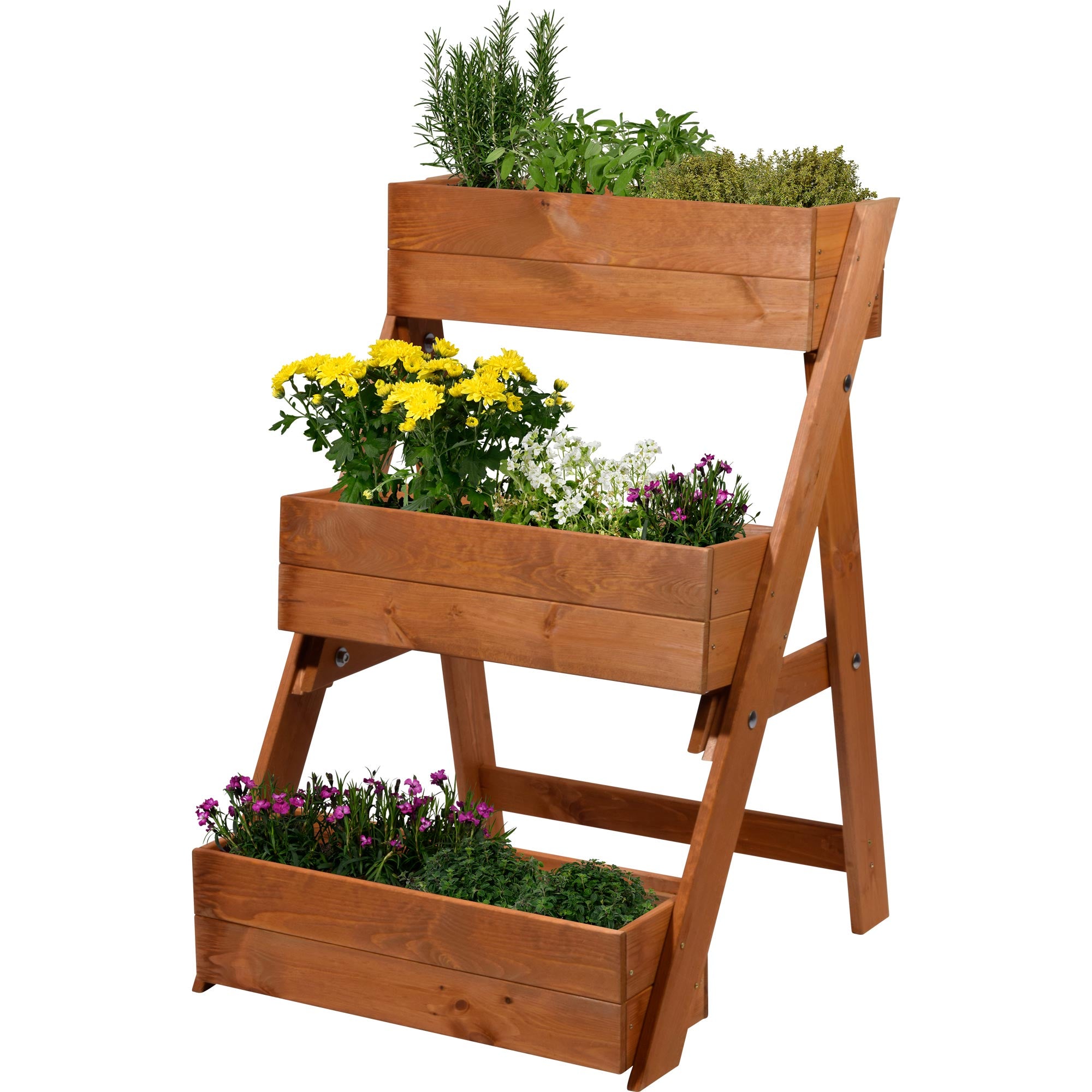 Dobar Hochbeet Pflanztreppe – 70 × 90 × 70 cm – Kiefernholz & Kunststoff, Braun