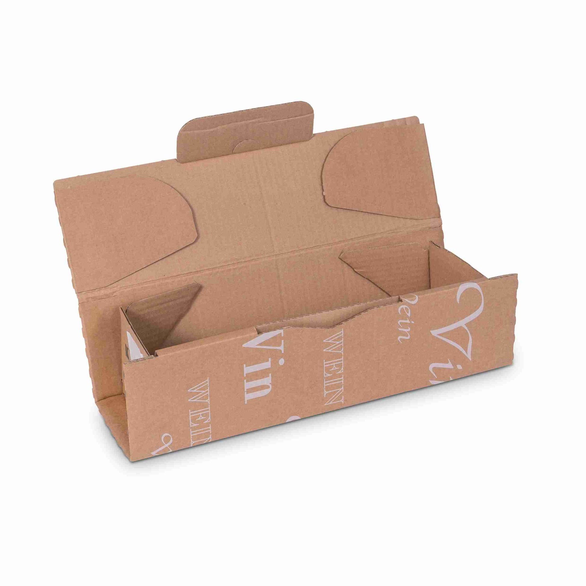 Model Weinversandkarton – für 1 × 0,75 l, max. 330 mm & Ø90 mm – 99 × 99 × 323 mm, braun, selbstklebend – 1 Stk., ab 800 Stk.