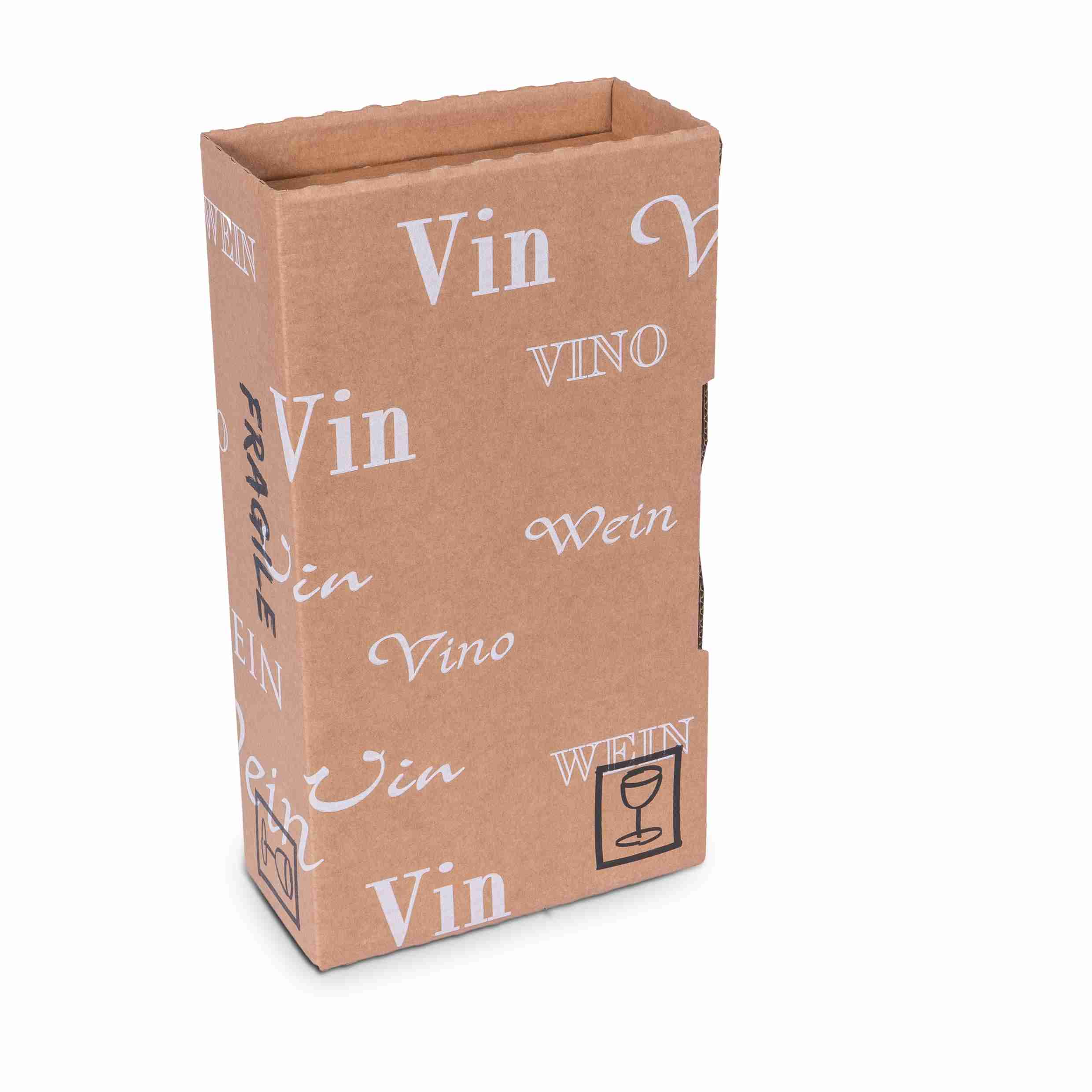 Model Weinversandkarton – für 2 × 0,5–0,75 l, max. 330 mm & Ø90 mm – 99 × 198 × 323 mm, braun, Wellkarton – 1 Stk., ab 400 Stk.