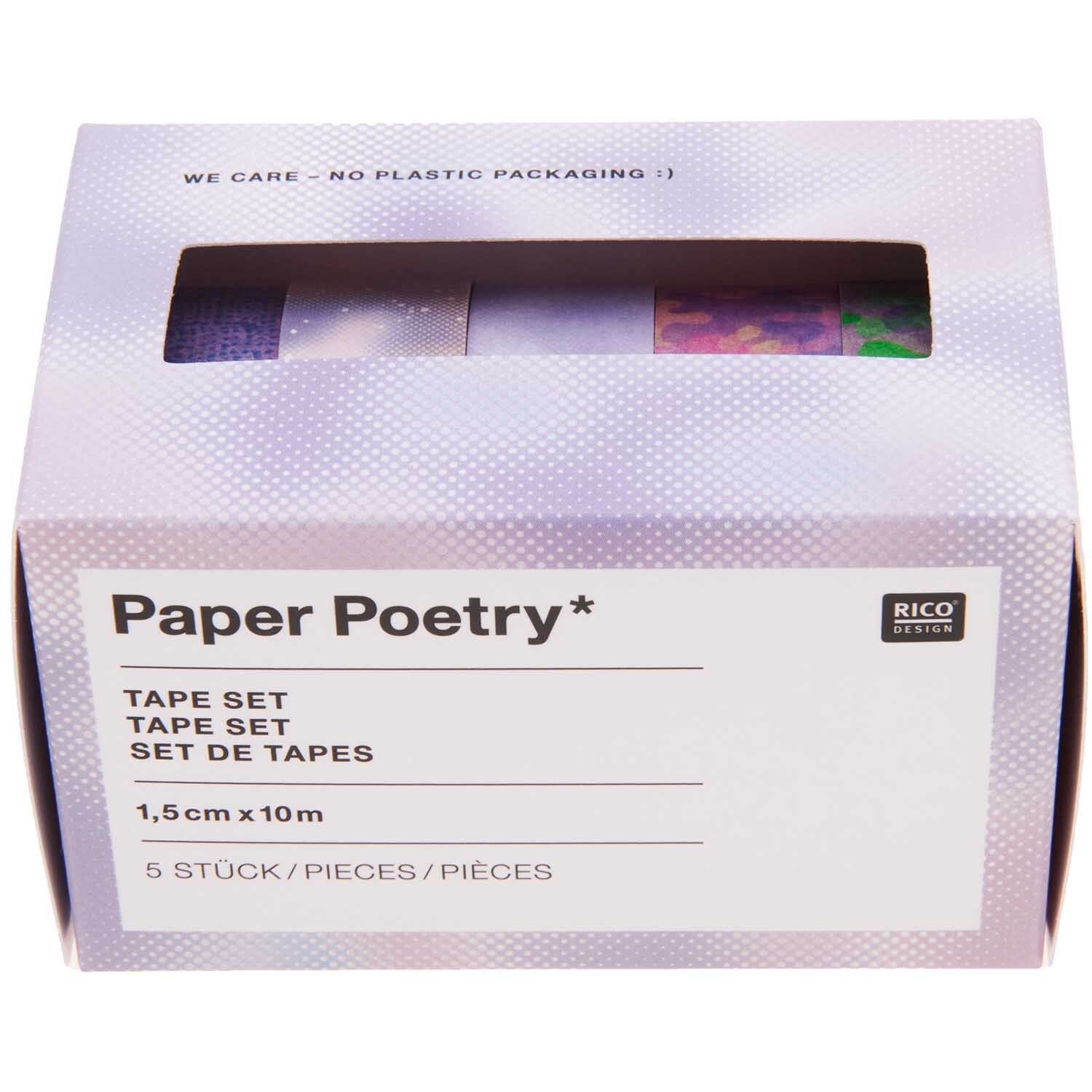 Rico Design Washi Tape – 15 mm × 10 m, mehrfarbig, Papier, wiederablösbar, 5 Rollen