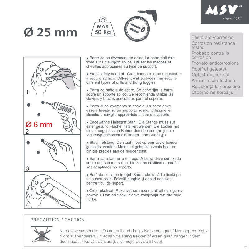 Spirella Wannengriff – 30 cm, Stahl, zum Schrauben, Weiss