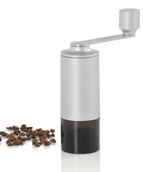 AdHoc Manuelle Kaffeemühle 25 g, Ø 5,6 × 18,8 cm, Keramik/Kunststoff/Metall, Hellgrau