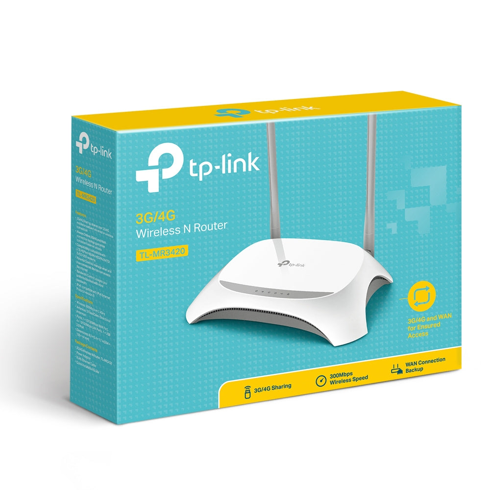 TP-Link TL-MR3420 WLAN-Router – Wi-Fi 4 (802.11n), 300 Mbit/s, 4× 10/100 Mbit/s LAN, 1× USB 2.0