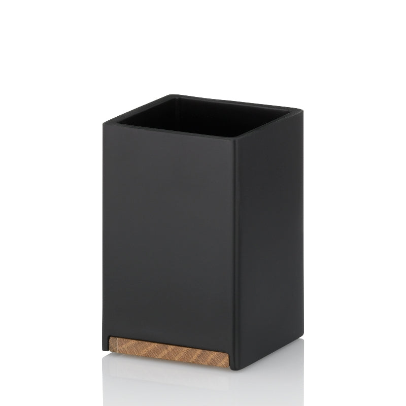 Kela Zahnputzbecher Cube – 7×7×11 cm, Polyresin/Eiche, freistehend, Schwarz matt
