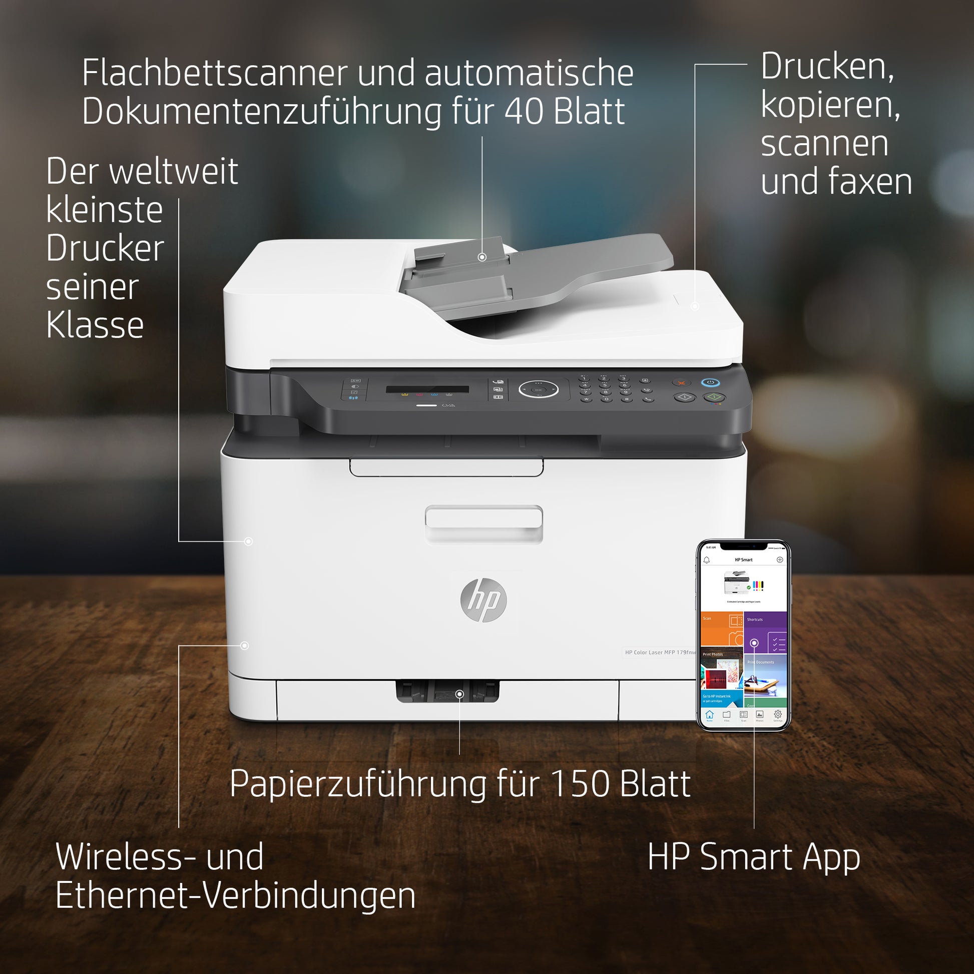 HP Color Laser MFP 179fnw – Farblaser-Multifunktionsdrucker, A4, 3-in-1, Duplex, WLAN/LAN, AirPrint, Mopria