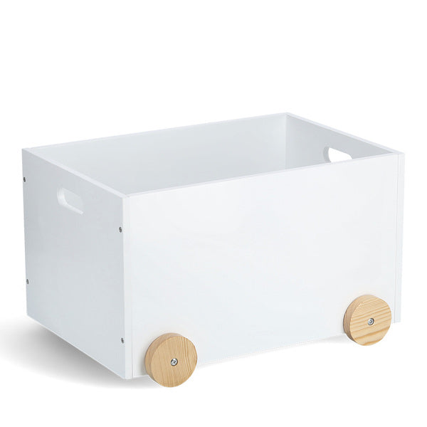 Zeller Present Truhe – Holz – weiss/natur – 350 × 300 × 500 mm – mit Griff, mit Rollen