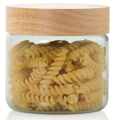 AdHoc PureJar – Vorratsdose 500 ml, Ø 10 × 10 cm, Glas (Borosilikat)/Akazie, Grau