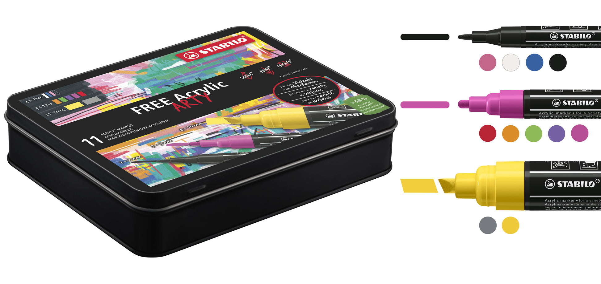 STABILO Acrylmarker – sortiert, 11-teiliges Set