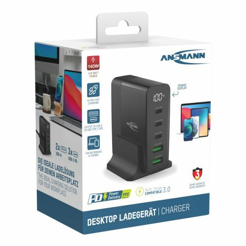 Ansmann DC5140PD Netzteil – 140 W, 1× USB-C + 4× USB-A, GaN