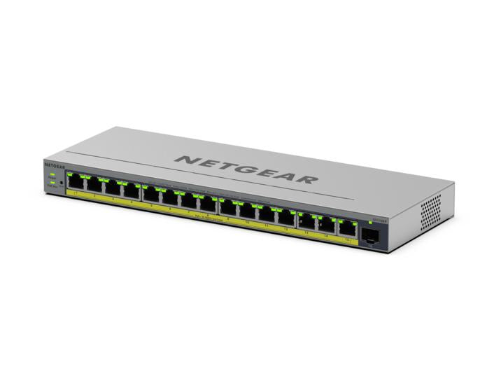 NETGEAR GS116EP – Managed L2/L3 Switch – 16× 1G, 1× SFP, PoE+, PoE-Budget 180 W