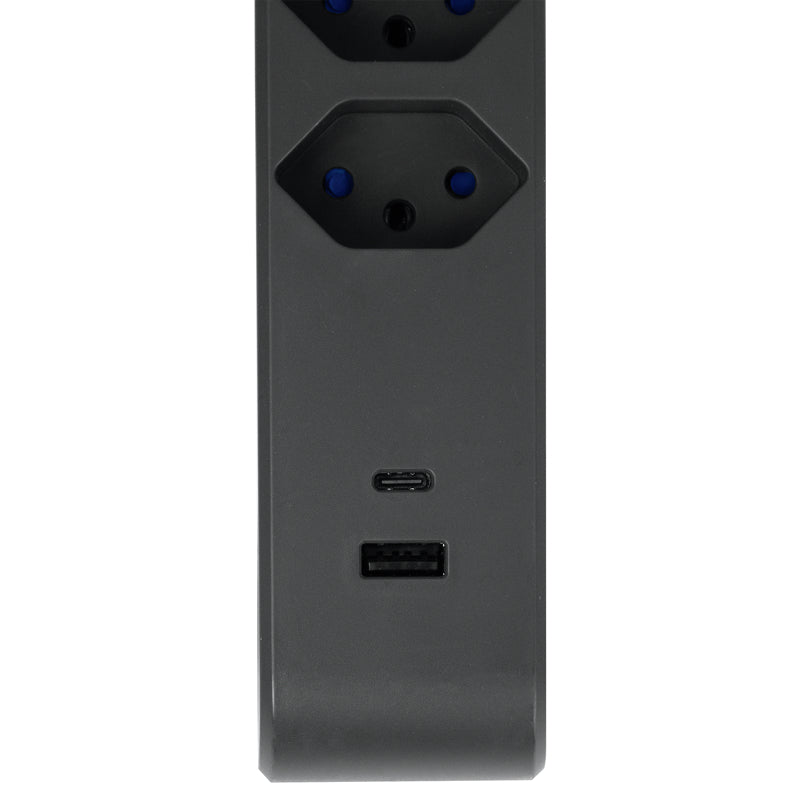Steffen Standard Steckdosenleiste, 6×T13, 1×USB‑A 18 W + 1×USB‑C PD 20 W, mit Schalter, 3 m – Anthrazit